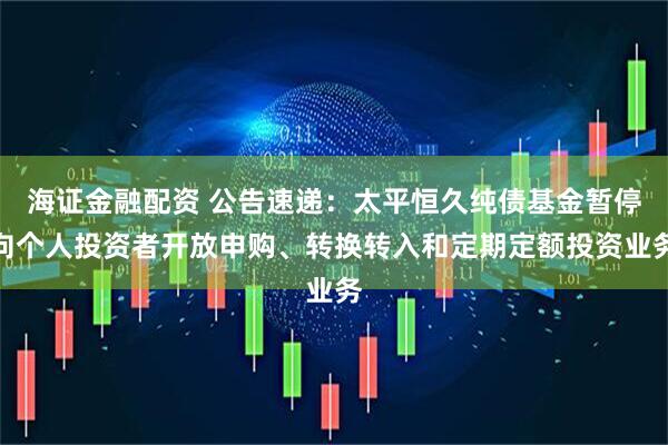 海证金融配资 公告速递：太平恒久纯债基金暂停向个人投资者开放申购、转换转入和定期定额投资业务